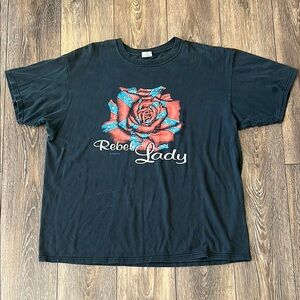 Vintage Anvil Rebel Lady Graphic Black T-Shirt Ladies 2X
